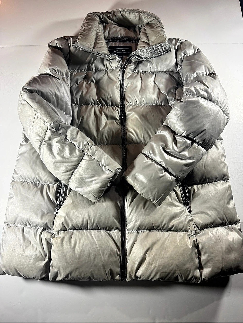 Lands' End Max 600 Down Puffer Jacket Silver XL P